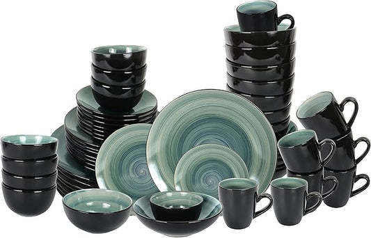Stoneware Sonoma Dinnerware Set, Black + Speckled Spin Wash (56pc Set, Blue)