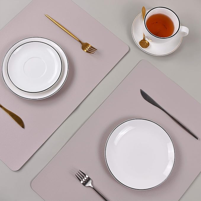 Wipeable Placemats Leather Table Mats Waterproof Heat-Resistant Easy to Clean for Dining Table Set Kitchen Table (4, Taupe)