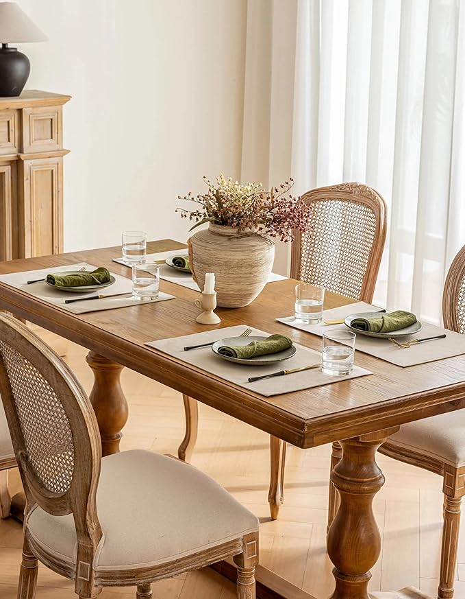 Placidy Linen Table Placemats Set of 6 Beige Modern Farmhouse Cloth Dining Table Mats Machine Washable Non Slip Heat Resistant Plate Mats 12x18 Inch