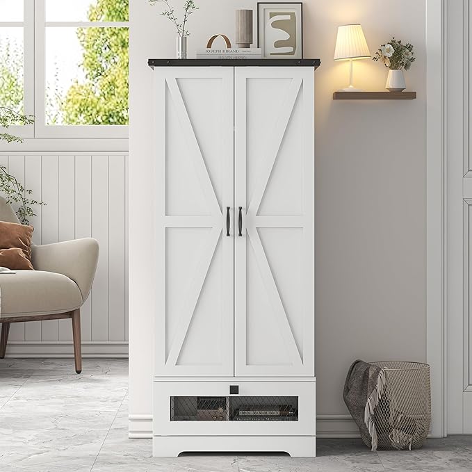 55" Pantry Storage Cabinet with Adjustable Shelvesand Drawer, Buffet Cupboard for Kitchen, LivingRoom, Bathroom, Dining Room