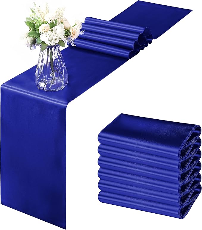 Horbaunal 6 Pack Satin Runners 12 x 72 Inch Bright Silky Smooth Satin Table Runners for Birthday Wedding Party Banquets, Royal Blue