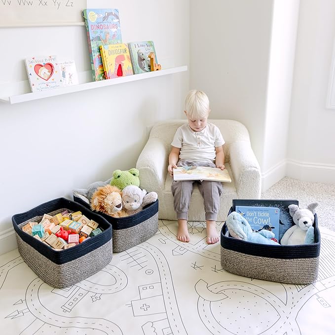 NaturalCozy Storage Baskets 16.8?쓝13?쓝7.6??Cotton Rope Woven Baskets for Organizing 3-Pack | Toy Storage Bins | Basket for Shelves, Laundry, Blanket, Clothes, Closet, Kitchen, Bathroom, Gifts