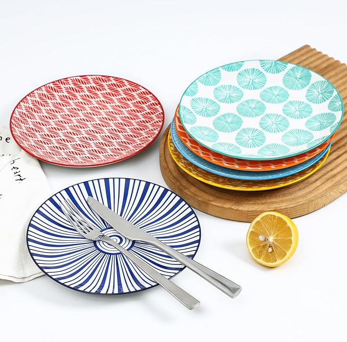 Selamica Ceramic Dessert Plates, 7 Inch Small Plates, Appetizer Plates for Kitchen, Set of 6, Microwave Dishwasher Safe, Assorted Colors