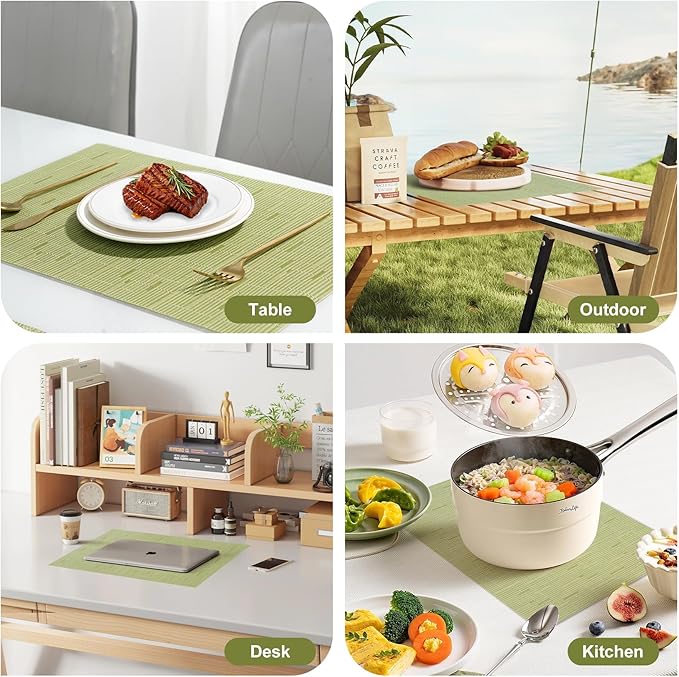 flohar Placemats Set of 8竊똂hristmas Non-Slip PVC Weave Table Mats Easy to Clean竊똇eat Resistant Place Mats for Kitchen Dining Table Decoration Indoor Outdoor竊똏ea Green