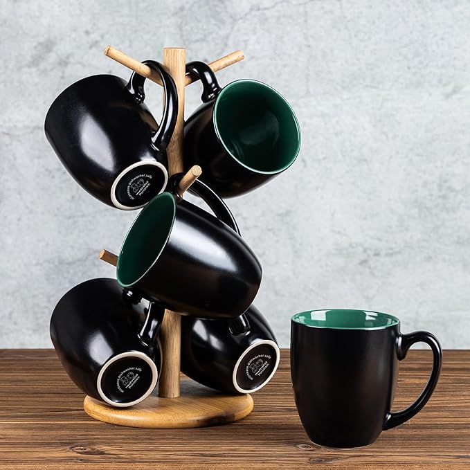 GBhome 12oz Coffee Mugs Set of 6, Large Ceramic Coffee Mugs for Man, Woman, Dad, Mom, Modern Coffee Mugs Set with handle for Tea/Latte/Cappuccino/Milk/Cocoa. Dishwasher&Microwave Safe,Green