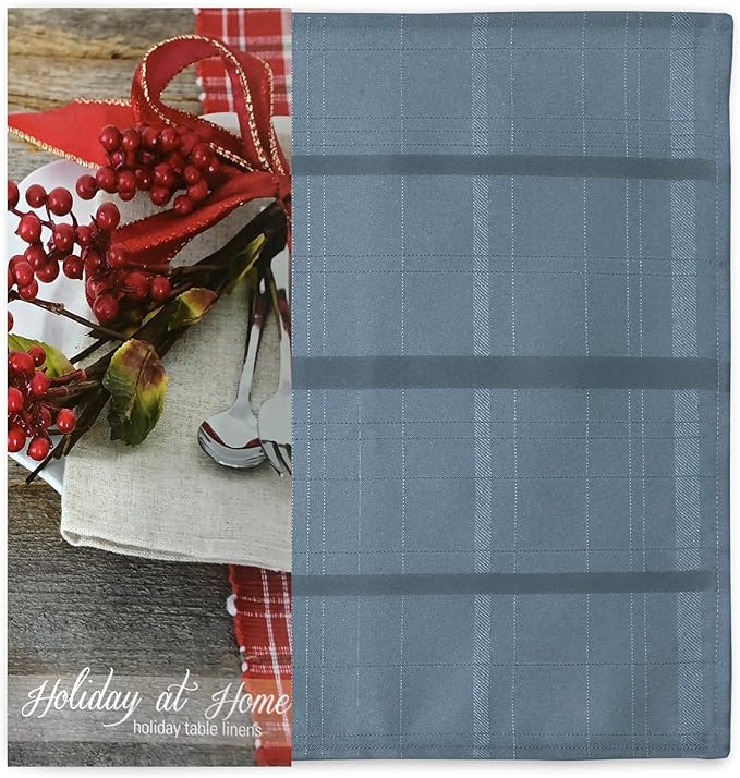 Newbridge 52 x 70 Inch Rectangle Fabric Tablecloth, Elegance Plaid, 100% Polyester, No Iron Soil Resistant Dining Room, Party and Banquet Table Cover, Solid Textured, Shadow Blue