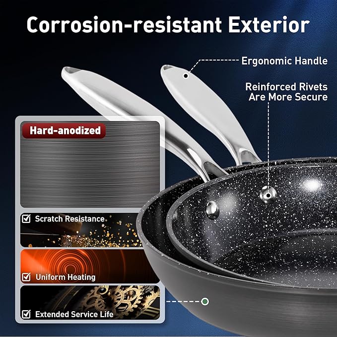 MAISON ARTS Hard Anodized Nonstick Frying Pans Set 2 Piece, 9.5" and 11" Ceramic Coating Skillets