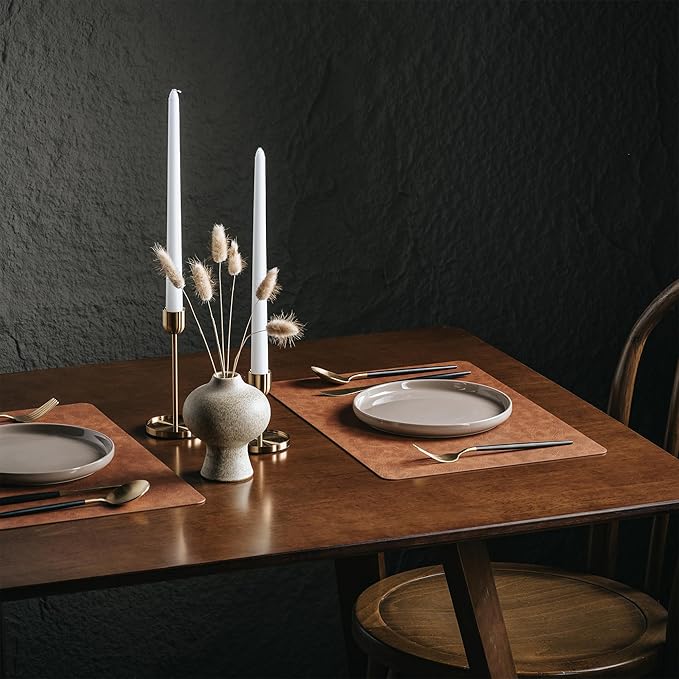 DOLOPL Thanksgiving Placemats Set of 6 Reversible Dual-Color Table Placemats ??Heat Resistant Wipeable & Washable Place Mats, Luxury Faux Leather Table Mats for Table Decor(Reddish Brown & Brown)