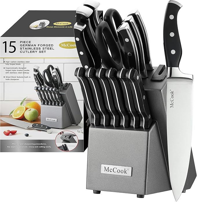 McCook짰 Knife Sets,German Stainless Steel Kitchen Knife Block Set with Built-in Sharpener
