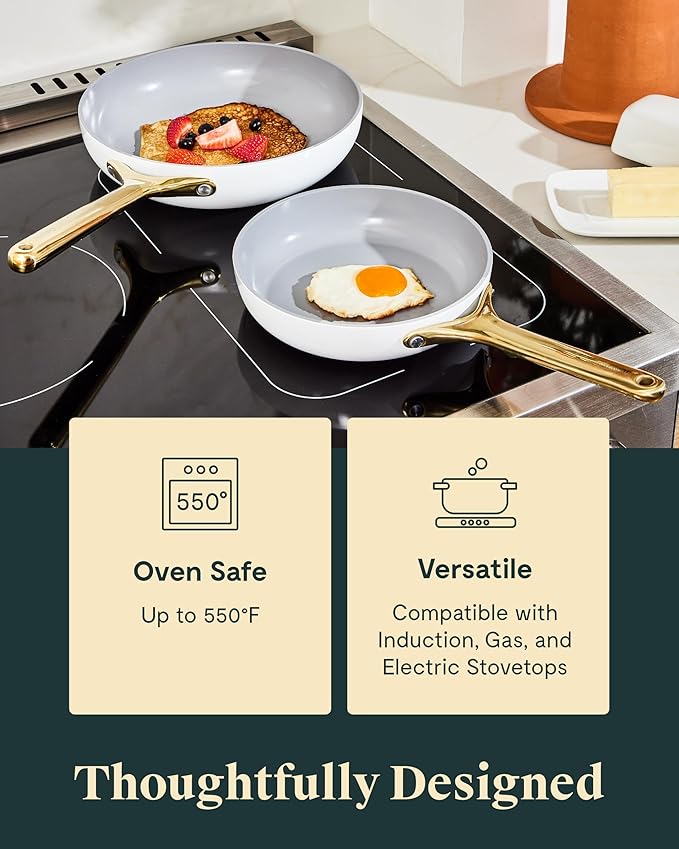 Caraway Fry Pan Duo - Nonstick Ceramic Frying Pan (8" & 10.5?? - Non Toxic, PTFE & PFOA Free - Oven Safe & Compatible with All Stovetops (Gas, Electric & Induction) - Black