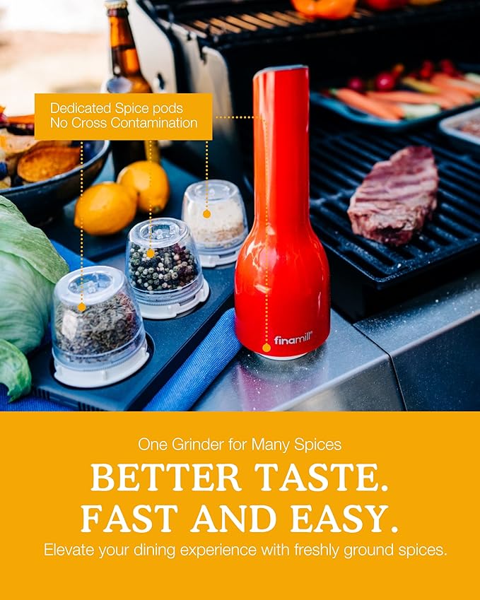 FinaMill?셲 Award-Winning Battery Operated Salt and Pepper Grinder Set ??Adjustable Coarseness, Ceramic Grinding Elements, LED Light, 2 Quick-Change Pods ??Perfect for Home Cooking and Gifting