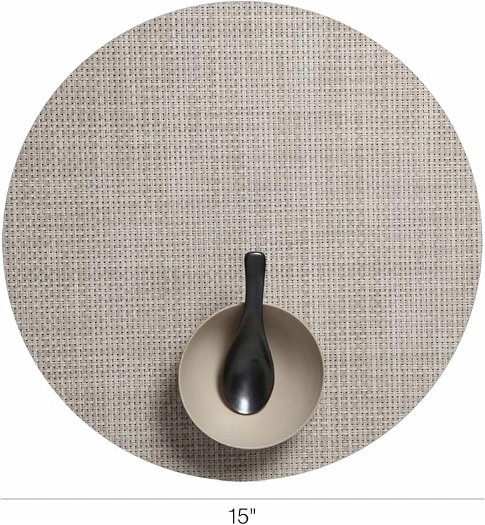 Chilewich Basketweave Placemats in Khaki- Set of 4 - Easy Care Woven Tabletop Textiles - Indoor/Outdoor - 15" Round