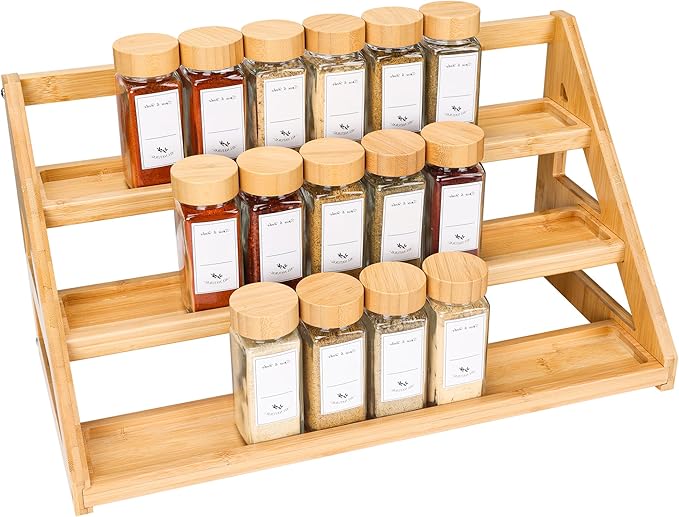 Spice Rack - 3-Tier Bamboo Spice Racks竊똕pice Rack Solves Cluttered Spices in Kitchens, Cabinets, Pantries, and More