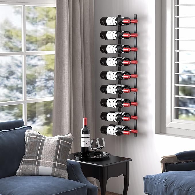 CharaVector Wall Mount Wine Rack (Holds 54 Bottles 3PCS), DIY 1/2 Wall Wine Rack for Wine Bottles, Liquor, Champagne, Black Metal Wine Bottle Holder for Home and Kitchen Decor
