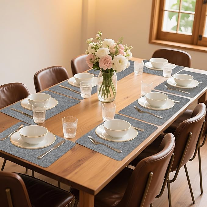 Maxpearl Faux Leather Placemats Set of 8 ??Waterproof, Wipe Clean, Heat Resistant, Non-Slip Dining Table Mats for Indoor & Outdoor Use, 17?씳?2?? Grey