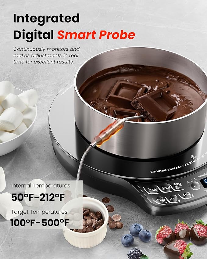 Nuwave Portable Induction Cooktop Diamond with Probe, Advanced Countertop Burner, 91 Temps from 100째F to 500째F, 12?쒾hatter-Proof Ceramic Glass & 6.5?쒱eating Coil, Ideal for RV Camp,Small Apt,Travel