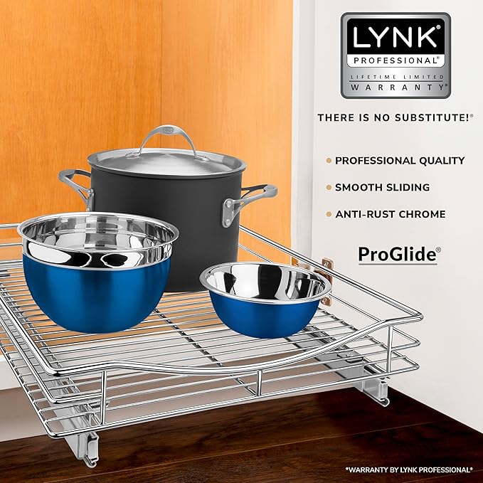 LYNK PROFESSIONAL짰 Pull Out Cabinet Organizer, 17" x 21" Slide Out Drawers for Kitchen Cabinets - Sliding Pull-Out Pantry Shelves ??Home Shelf Organizers - Lifetime Ltd. Warranty, Chrome