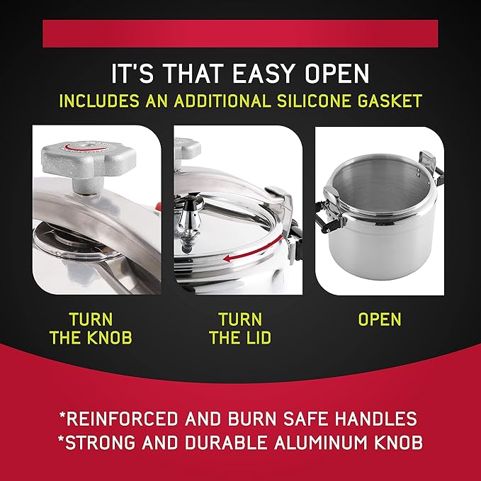 Universal (Large) 15.8-Quart Aluminum Pressure Cooker for Professional Use ??Commercial-Grade, 1 Safety Valve, Reinforced Handles, Easy-Open Lid, ??Ideal for Large Kitchens, and Restaurants