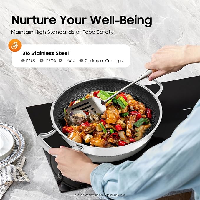 12 inch Frying Pan Nonstick with Lid Stainless Steel PFOA Free Cookware Dishwasher Induction Oven Broiler Safe, Non Stick Stainless Steel Skillets Compatible with All Cooktops