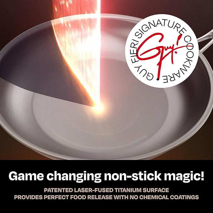 Guy Fieri's Flavortown Laser Titanium 12??Fry Pan with Lid - Non-stick Cookware Without PFAS, PTFE, or PFOA, 3x More Durable, Dishwasher Safe, Oven Safe