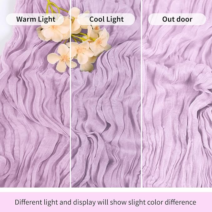 RealBox 6 Pack Lavender Cheesecloth Table Runner 17x108 Inch Semi Sheer Boho Gauze Cheese Cloth Fabric Table Runners Table Decor for Wedding Party Baby Shower Birthday Home Decor Garden Farmhouse