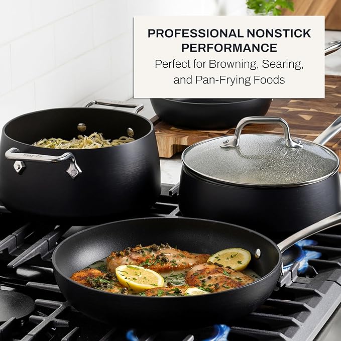 All-Clad HA1 Hard Anodized Nonstick Fry Pan Set ??3-Piece Cookware, 8", 10", 12" Skillets with Lid, Induction Compatible, Oven Safe to 500째F, Lid Safe to 350째F, Black