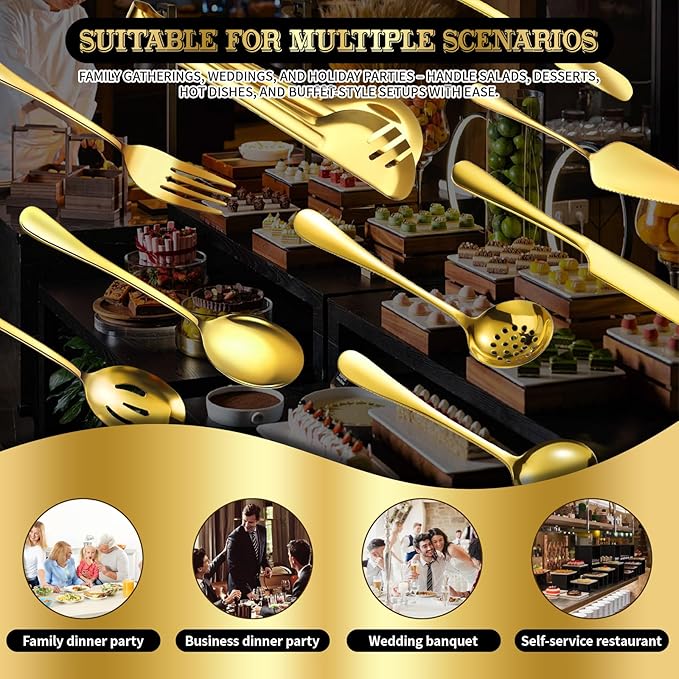 36-Piece Stainless Steel Serving Utensil Set ??Complete Buffet Essentials with Spoons, Forks, Tongs, Ladle & More. Perfect for Wedding, Holiday, Catering, and Family Gatherings(Gold)