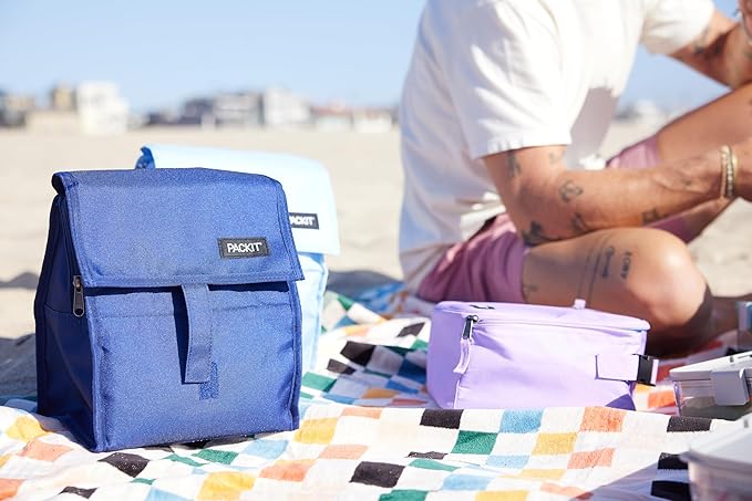 PackIt짰 Freezable Lunch Bag, True Blue, Built with ECOFREEZE짰 Technology, Foldable, Reusable, Zip and Closure with Buckle Handle, Designed for Work Lunches and Fresh Lunch On the Go