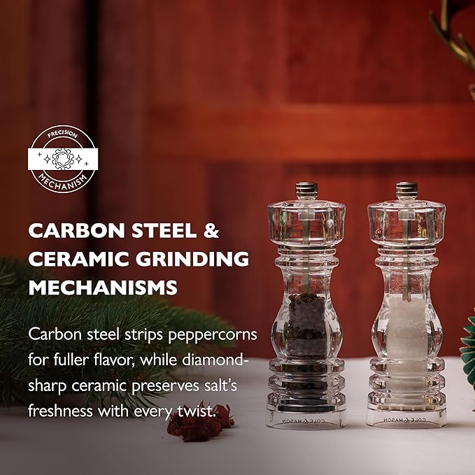 Cole & Mason London Refillable Spice Mill - Kitchen & Home Accessory - Table Salt Grinder - Salt Mill with Ceramic Mechanism - 7", Acrylic