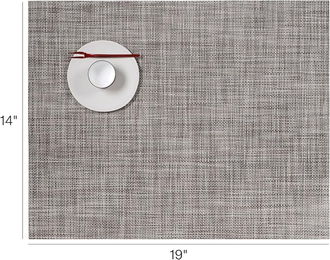 Chilewich Mini Basketweave Placemats in Gravel - Set of 4 - Easy Care Woven Tabletop Textiles - Indoor/Outdoor - 19" x 14" Rectangle