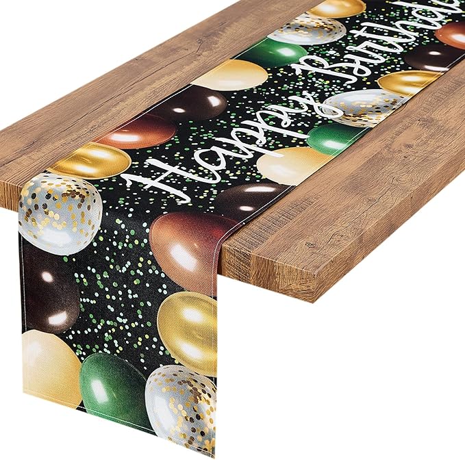 Letjolt Green Brown Balloon Happy Birthday Table Runner 72 Inches Celebrate Birthday Party Table Decor