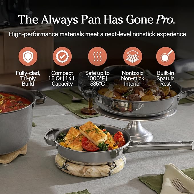 Our Place Mini Titanium Always Pan Pro | 8.5" PFAS-Free Nonstick Frying Pan with Spatula | Chef-Grade Tri-Ply Stainless Steel & Aluminum Build | Induction & Oven-Safe up to 1000째F | Chrome