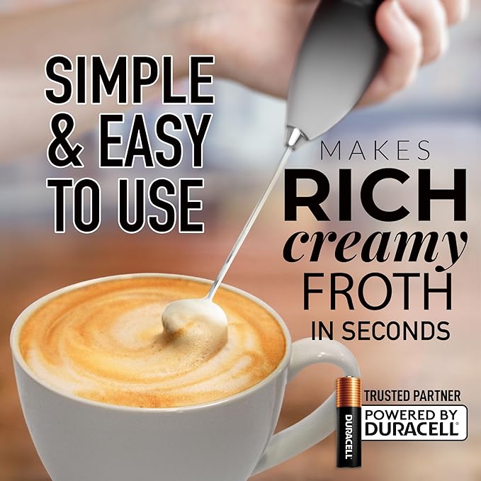 Zulay Kitchen Milk Frother Handheld Electric Whisk with AA Duracell Batteries ??Durable Drink Mixer for Coffee, Lattes, Cappuccinos & More - Storm