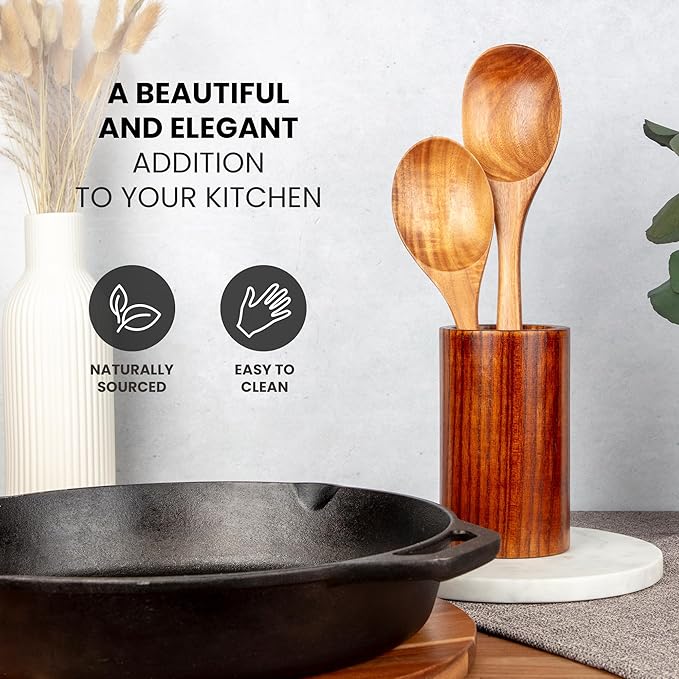 Zulay Kitchen Teak Wood Utensil Set ??2 Piece Large and Small Wooden Cooking Spoons, Handcrafted Natural Teak Wood Kitchen Utensils, Durable, Nonstick Safe & Smooth Finish