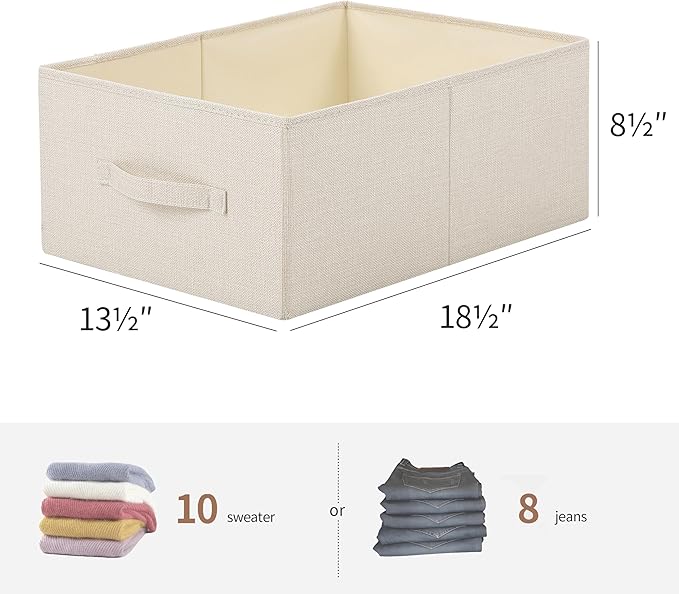 Linen Folding Storage Bins, 3 Pack Large Storage Baskets, Washable, Clothing Storage Bins with Handle, Closet Organizer for Storage Sweater,Sheets(Beige, 18쩍"x13쩍"x8쩍")
