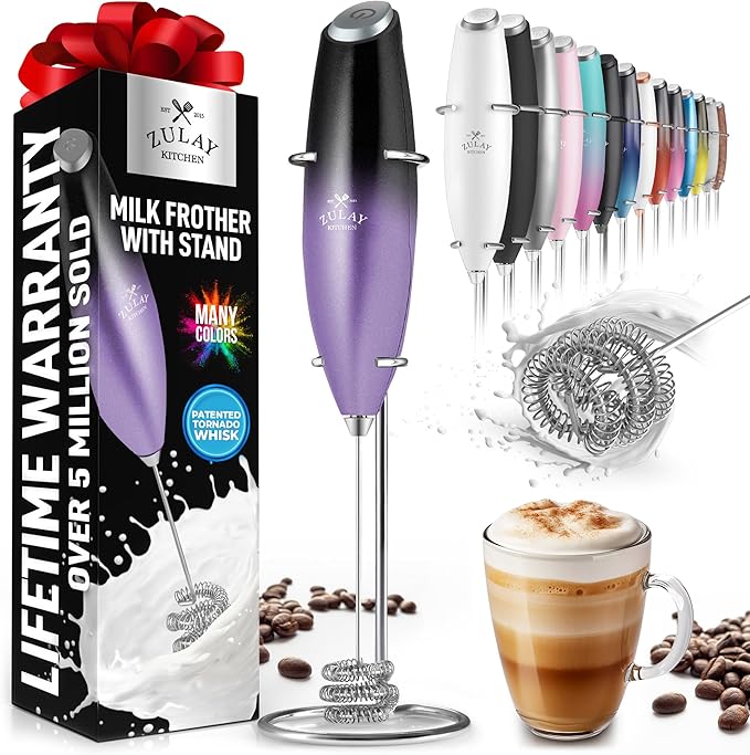 Zulay Kitchen Milk Frother with Patented Tornado Triple Whisk ??Handheld Foam Maker for Coffee, Lattes, Matcha & Hot Chocolate ??Rich, Creamy Froth in Seconds