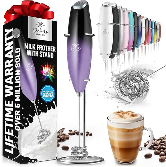 Zulay Kitchen Milk Frother with Patented Tornado Triple Whisk ??Handheld Foam Maker for Coffee, Lattes, Matcha & Hot Chocolate ??Rich, Creamy Froth in Seconds