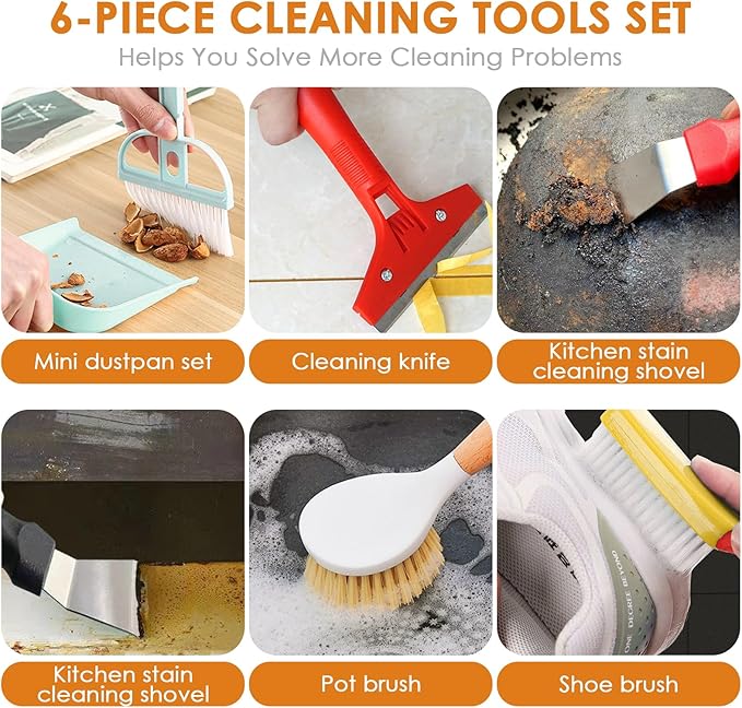 Broom and Dustpan Set with Long Handle ??Upright Standing Broom Combo with Self-Cleaning Teeth & Windproof Dustpan, Floor Sweeper for Home, Kitchen, Pet Hair, Indoor Outdoor Use