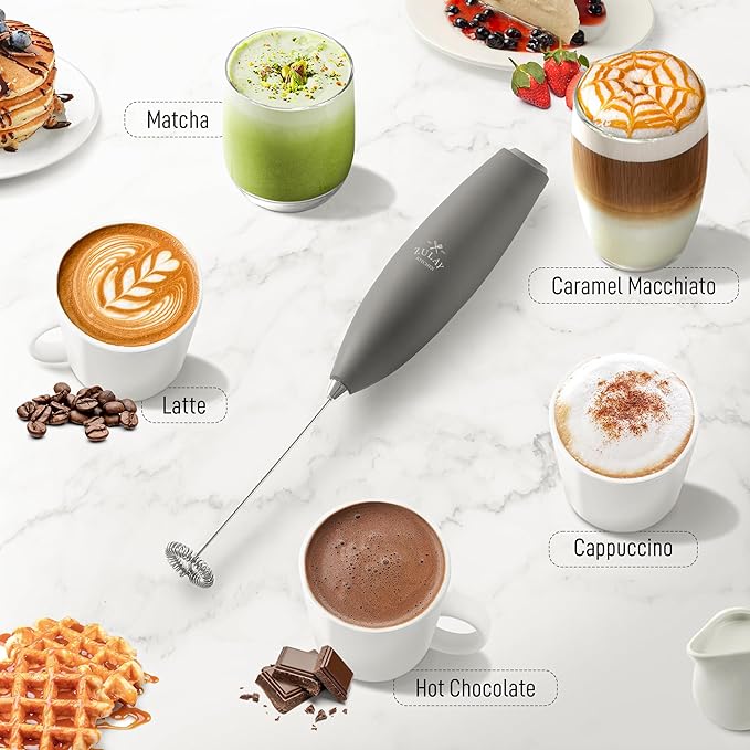 Zulay Kitchen Milk Frother Handheld Electric Whisk with AA Duracell Batteries ??Durable Drink Mixer for Coffee, Lattes, Cappuccinos & More - Charcoal