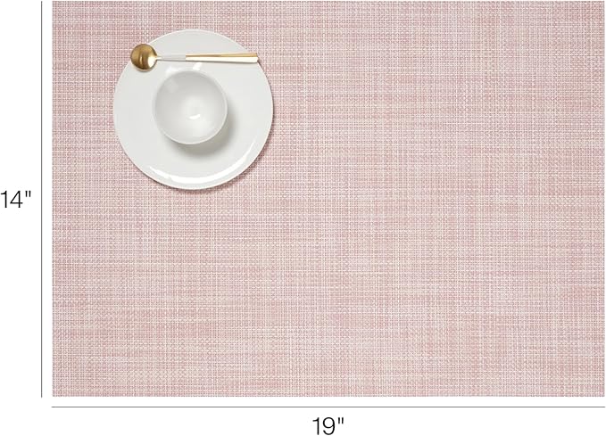 Chilewich Mini Basketweave Placemats in Blush - Set of 4 - Easy Care Woven Tabletop Textiles - Indoor/Outdoor - 19" x 14" Rectangle