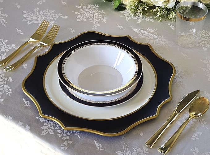 " OCCASIONS " 40 Piece Chargers pack Wedding Party 12'' Disposable Plastic Charger Plates/Chargers (Ritz Black & Gold)