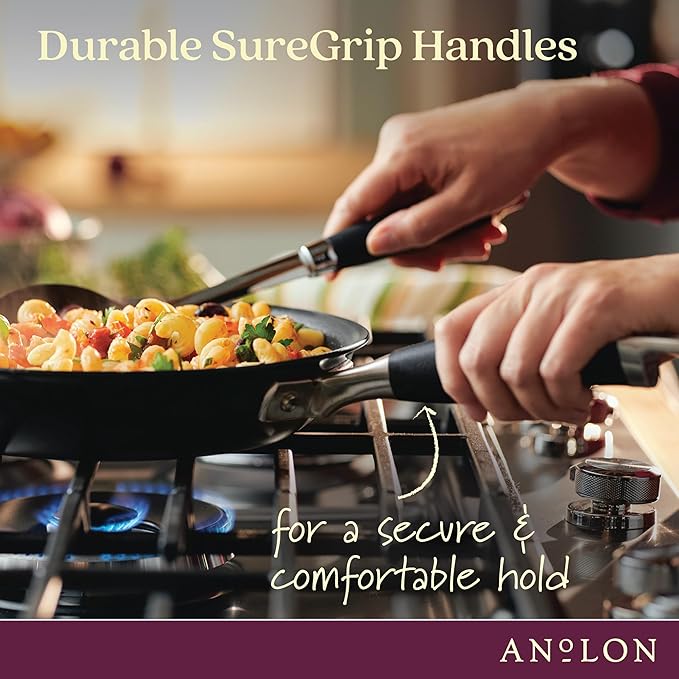 Anolon Advanced Home Hard Anodized Nonstick Frying Pan, 14.5 Inch ??Large Skillet with Helper Handle, 14 Inch Nonstick Frying Pan, Durable Cookware - Onyx