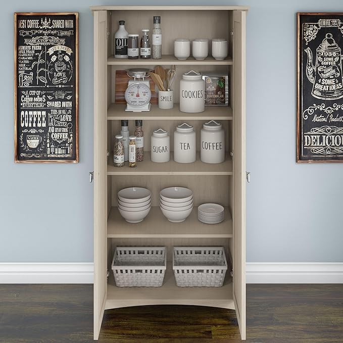 Bush Home Salinas Kitchen Pantry Cabinet with Doors in Antique White