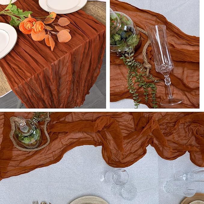 4 Pack Terracotta Cheesecloth Table Runner 20 x 120 inch Gauze Table Runners 10 FT Long,Semi Sheer Cheese Cloth Fabric Table Runner Bulk for Wedding,Party,Baby Shower,Bridal Shower Decoration