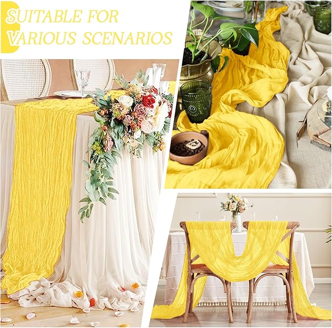 RealBox 6 Pack Lemon Yellow Cheesecloth Table Runner 17x108 Inch Semi Sheer Boho Gauze Cheese Cloth Fabric Table Runners Table Decor for Wedding Party Baby Shower Birthday Home Decor Garden Farmhouse
