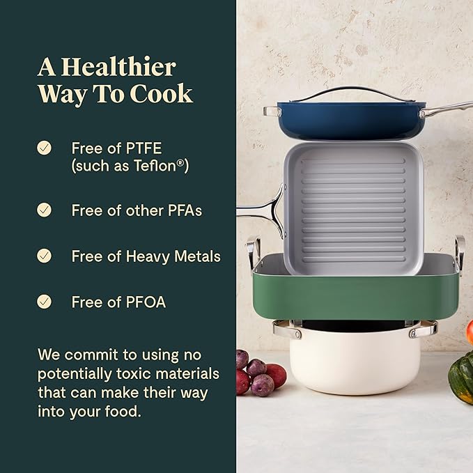 Caraway Roasting Pan - 16x13??Roasting Pan with Rack - Non-Stick Ceramic Coated - Non Toxic, PTFE & PFOA Free - Oven Safe & Compatible with All Stovetops - White