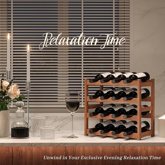 Wine Rack竊똁amboo Wine Storage Cabinet Shelf竊똂ountertop Wine Shelf- Freestanding Wine Holder for Kitchen & Pantry (Brown, 4-Tier)
