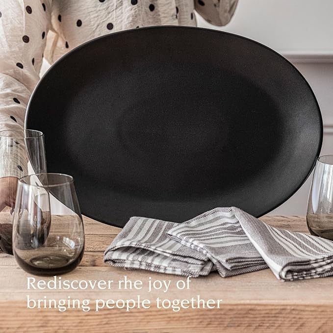 over&back Coupe Stoneware Serving Platter - Elegant 1-Piece Oval Serving Platter to Complete Your Kitchen Set - 16.4" x 11.5" - Semi-Matte Black