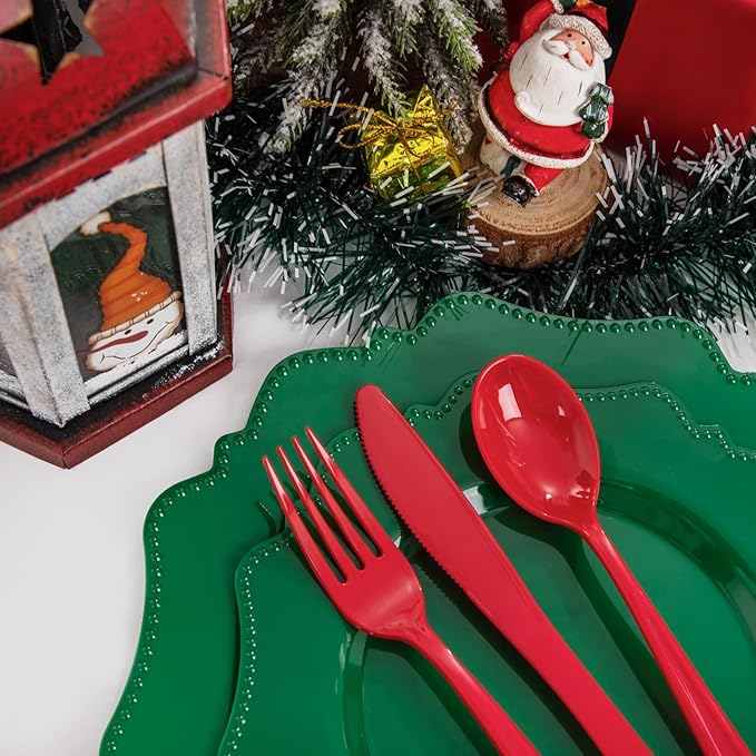 COLOSUS Disposable Party Plastic Plates 60Pcs, Green plastic Party Plates, Heavy Duty 30 Dinner plate 10.5??and 30 Salad/Dessert Plate 8.25??for St. Patrick's Day