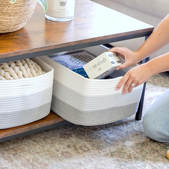NaturalCozy Storage Baskets 16.8?쓝13?쓝7.6??Cotton Rope Woven Baskets for Organizing 3-Pack | Toy Storage Bins | Basket for Shelves, Laundry, Blanket, Clothes, Closet, Kitchen, Bathroom, Gifts